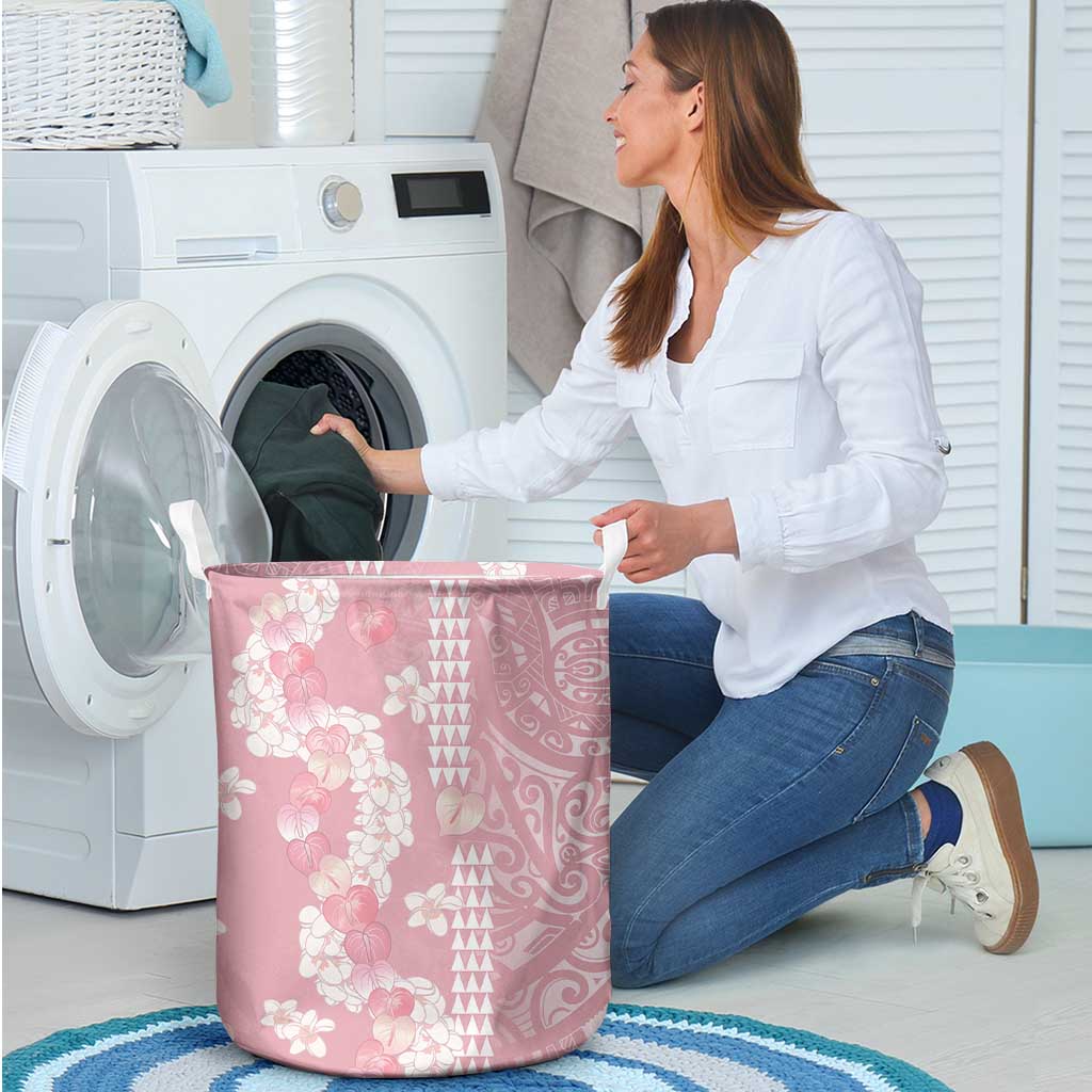 Soft Pink Hawaii Anthurium Plumeria Lei Laundry Basket LT9 - Polynesian Pride