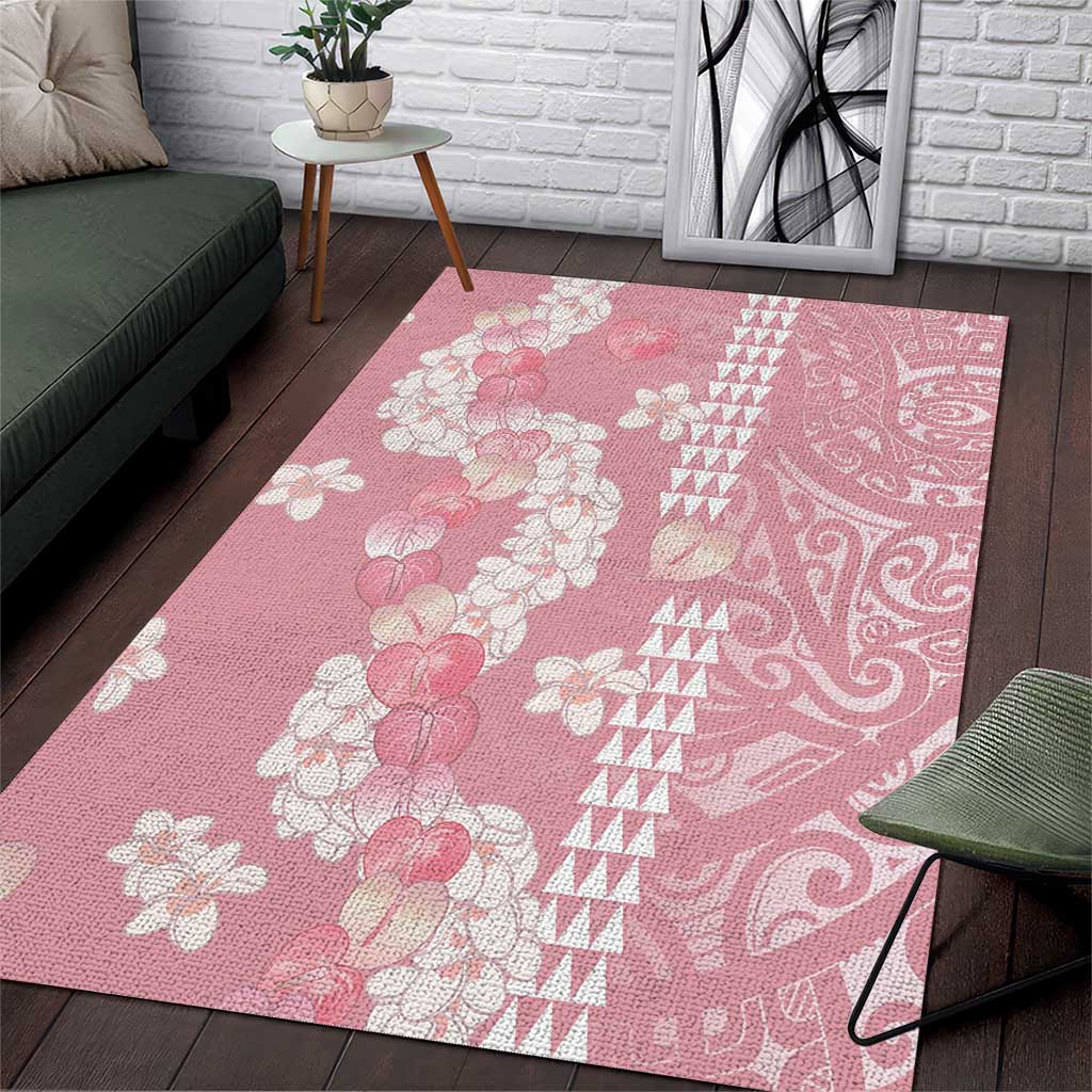 Soft Pink Hawaii Anthurium Plumeria Lei Area Rug