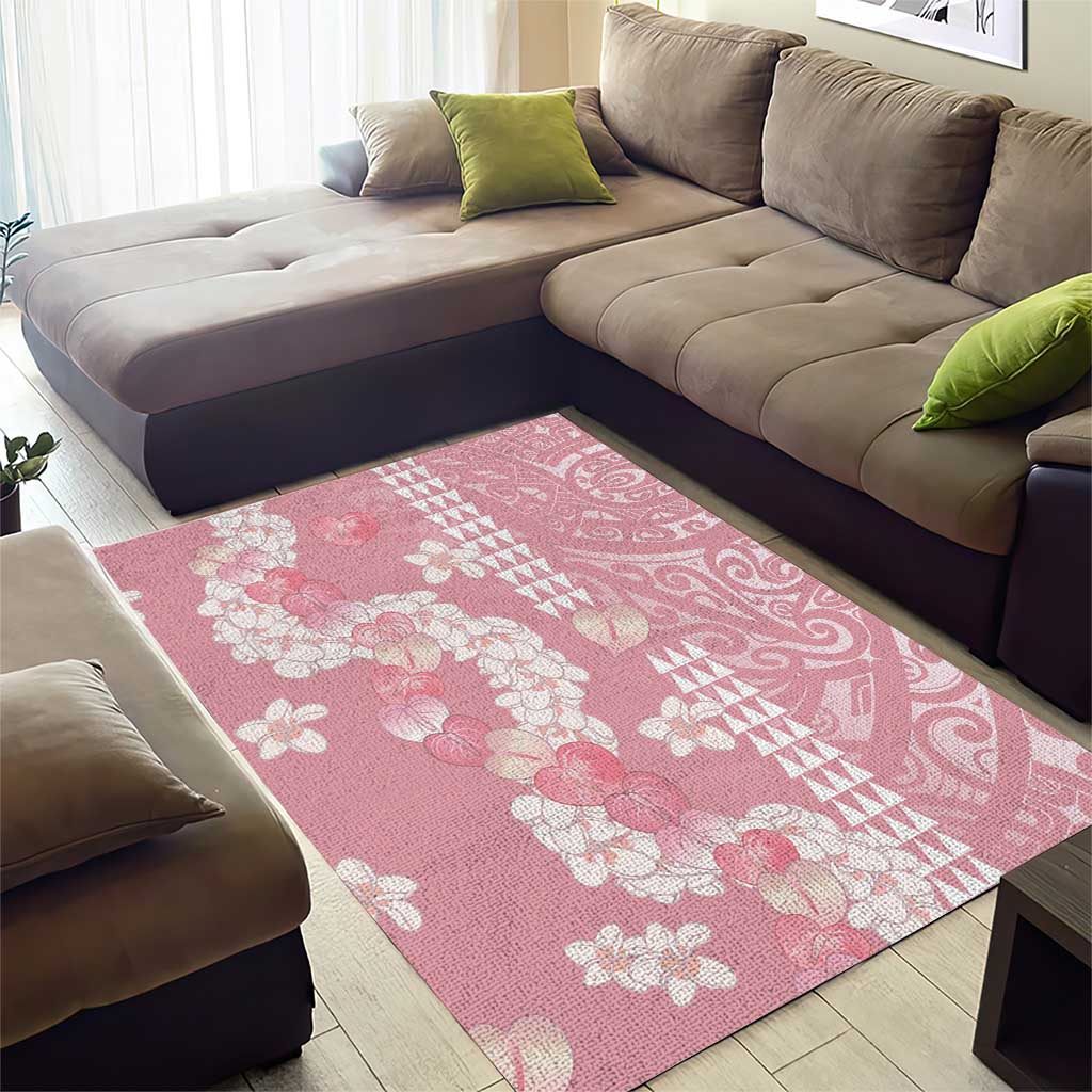 Soft Pink Hawaii Anthurium Plumeria Lei Area Rug LT9 - Polynesian Pride