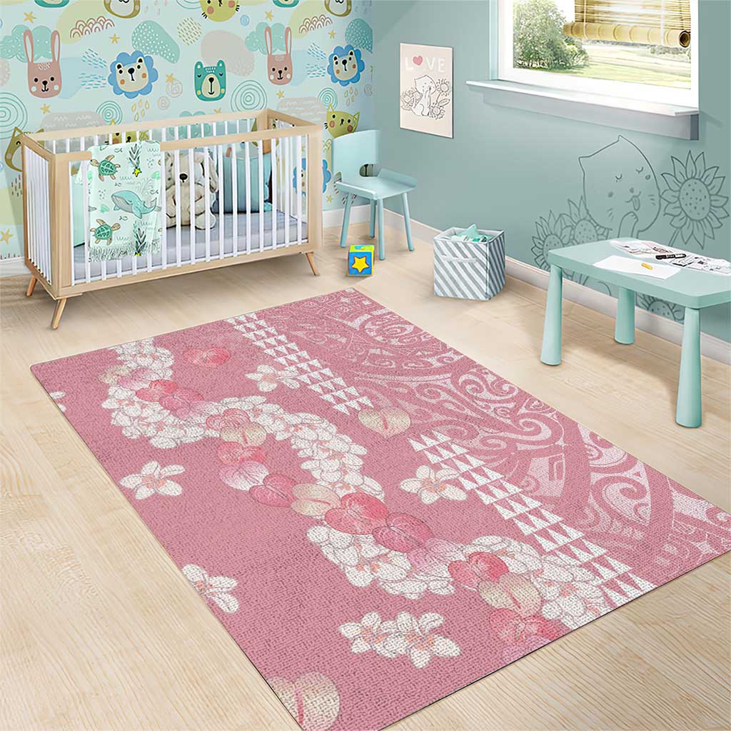 Soft Pink Hawaii Anthurium Plumeria Lei Area Rug LT9 - Polynesian Pride