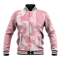 Soft Pink Hawaii Anthurium Plumeria Lei Baseball Jacket LT9 Unisex Pink - Polynesian Pride