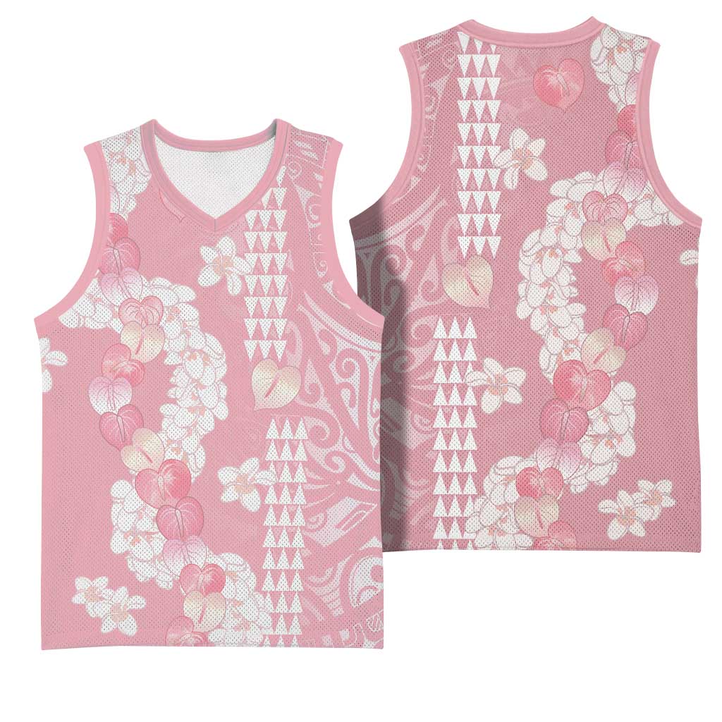 Soft Pink Hawaii Anthurium Plumeria Lei Basketball Jersey LT9 - Polynesian Pride