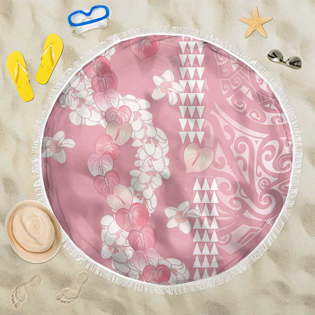Soft Pink Hawaii Anthurium Plumeria Lei Beach Blanket LT9 One Size 150cm Pink - Polynesian Pride