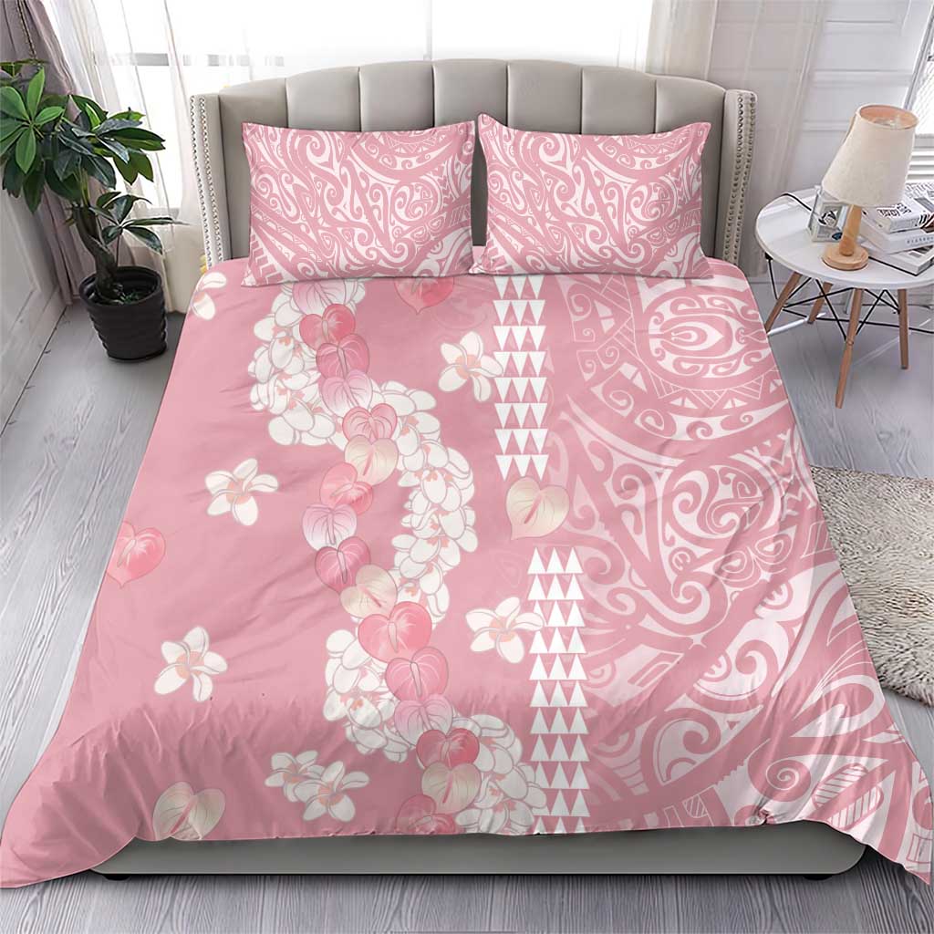 Soft Pink Hawaii Anthurium Plumeria Lei Bedding Set