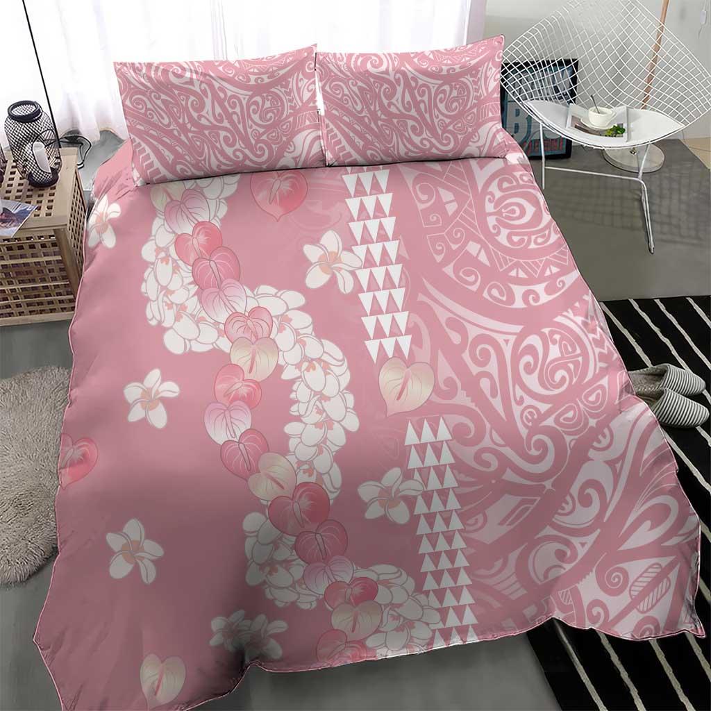 Soft Pink Hawaii Anthurium Plumeria Lei Bedding Set