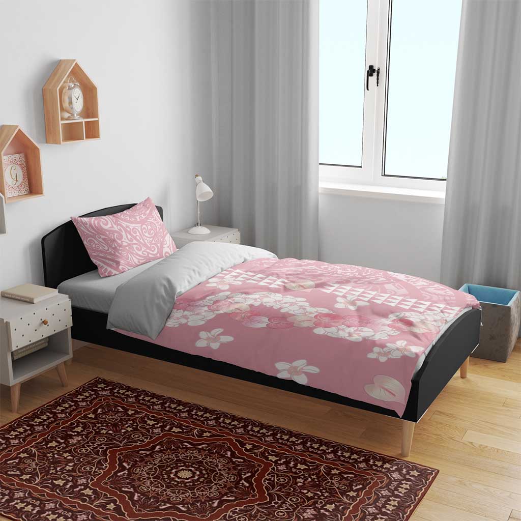 Soft Pink Hawaii Anthurium Plumeria Lei Bedding Set