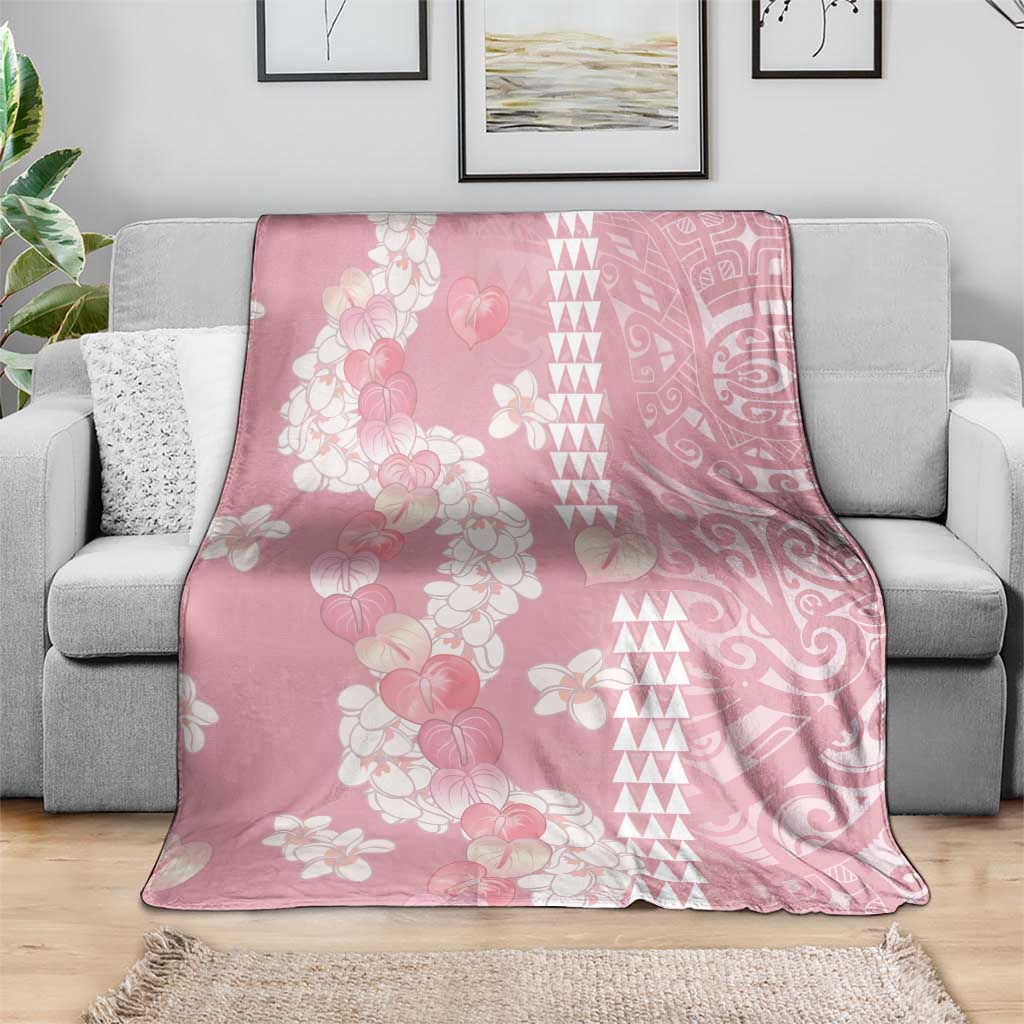 Soft Pink Hawaii Anthurium Plumeria Lei Blanket LT9 - Polynesian Pride