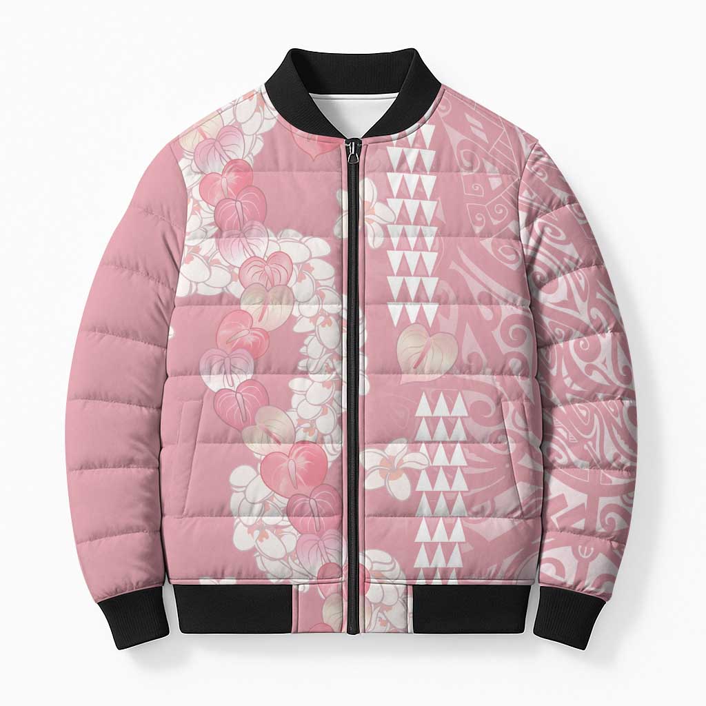 Soft Pink Hawaii Anthurium Plumeria Lei Bomber Puffer Jacket LT9 Unisex Pink - Polynesian Pride