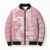 Soft Pink Hawaii Anthurium Plumeria Lei Bomber Puffer Jacket LT9 Unisex Pink - Polynesian Pride