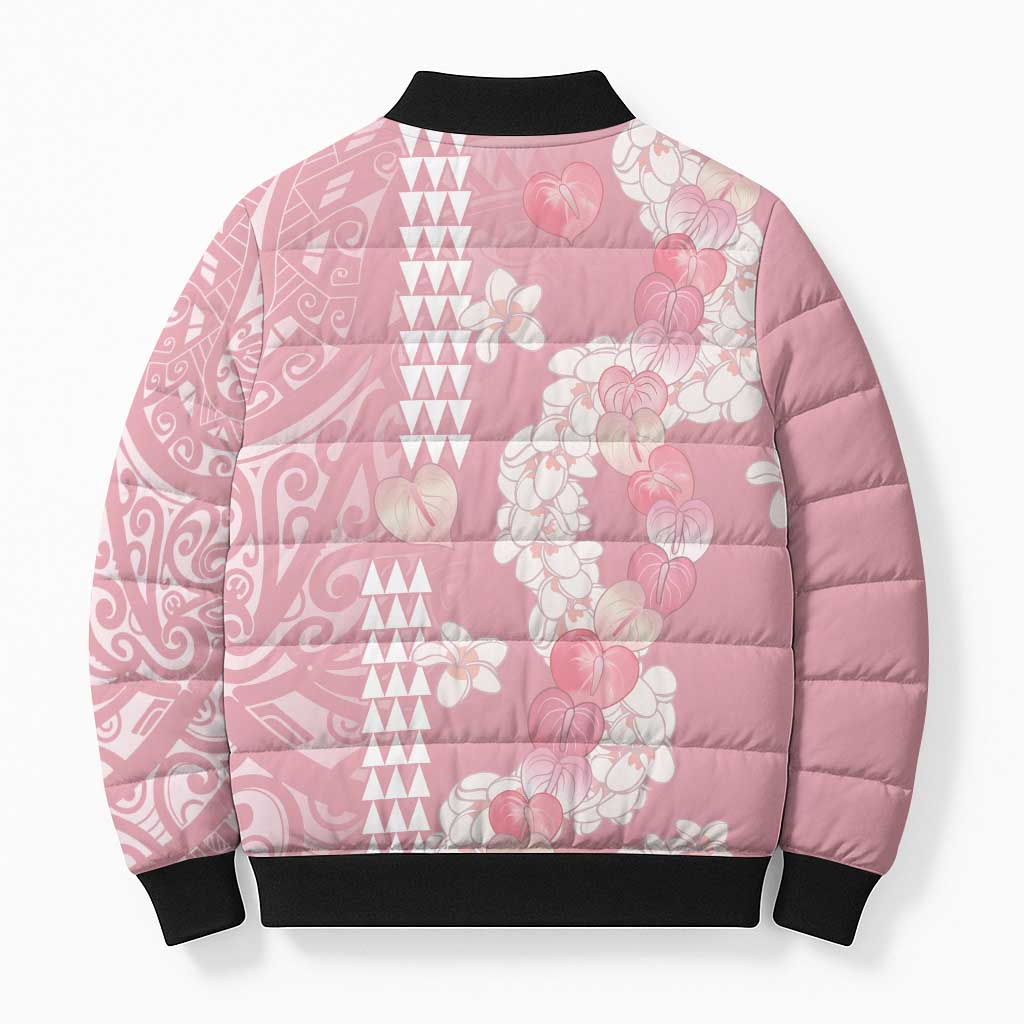 Soft Pink Hawaii Anthurium Plumeria Lei Bomber Puffer Jacket LT9 - Polynesian Pride