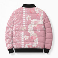 Soft Pink Hawaii Anthurium Plumeria Lei Bomber Puffer Jacket LT9 - Polynesian Pride