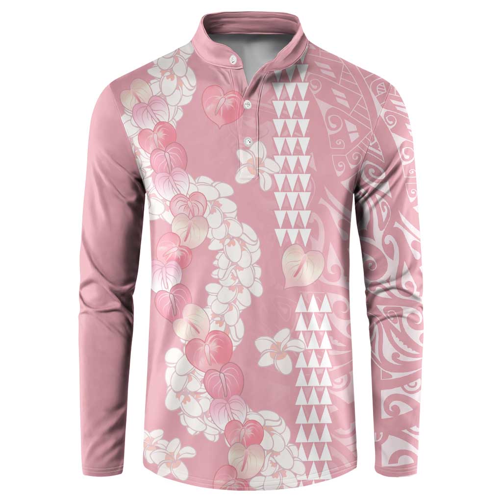 Soft Pink Hawaii Anthurium Plumeria Lei Button Sweatshirt LT9 Pink - Polynesian Pride