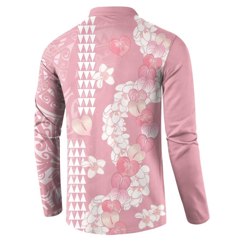Soft Pink Hawaii Anthurium Plumeria Lei Button Sweatshirt LT9 - Polynesian Pride