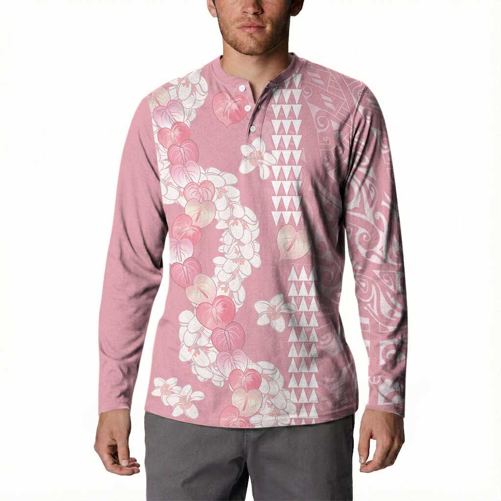 Soft Pink Hawaii Anthurium Plumeria Lei Button Sweatshirt LT9 - Polynesian Pride
