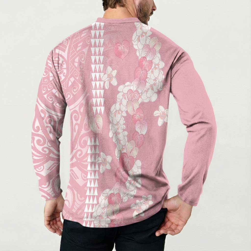 Soft Pink Hawaii Anthurium Plumeria Lei Button Sweatshirt LT9 - Polynesian Pride