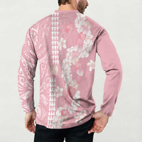 Soft Pink Hawaii Anthurium Plumeria Lei Button Sweatshirt LT9 - Polynesian Pride