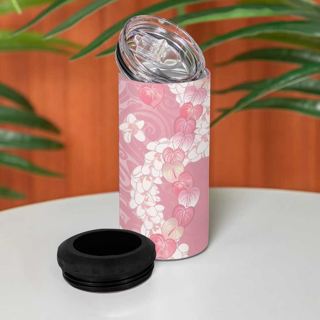 Soft Pink Hawaii Anthurium Plumeria Lei 4 in 1 Can Cooler Tumbler LT9 - Polynesian Pride