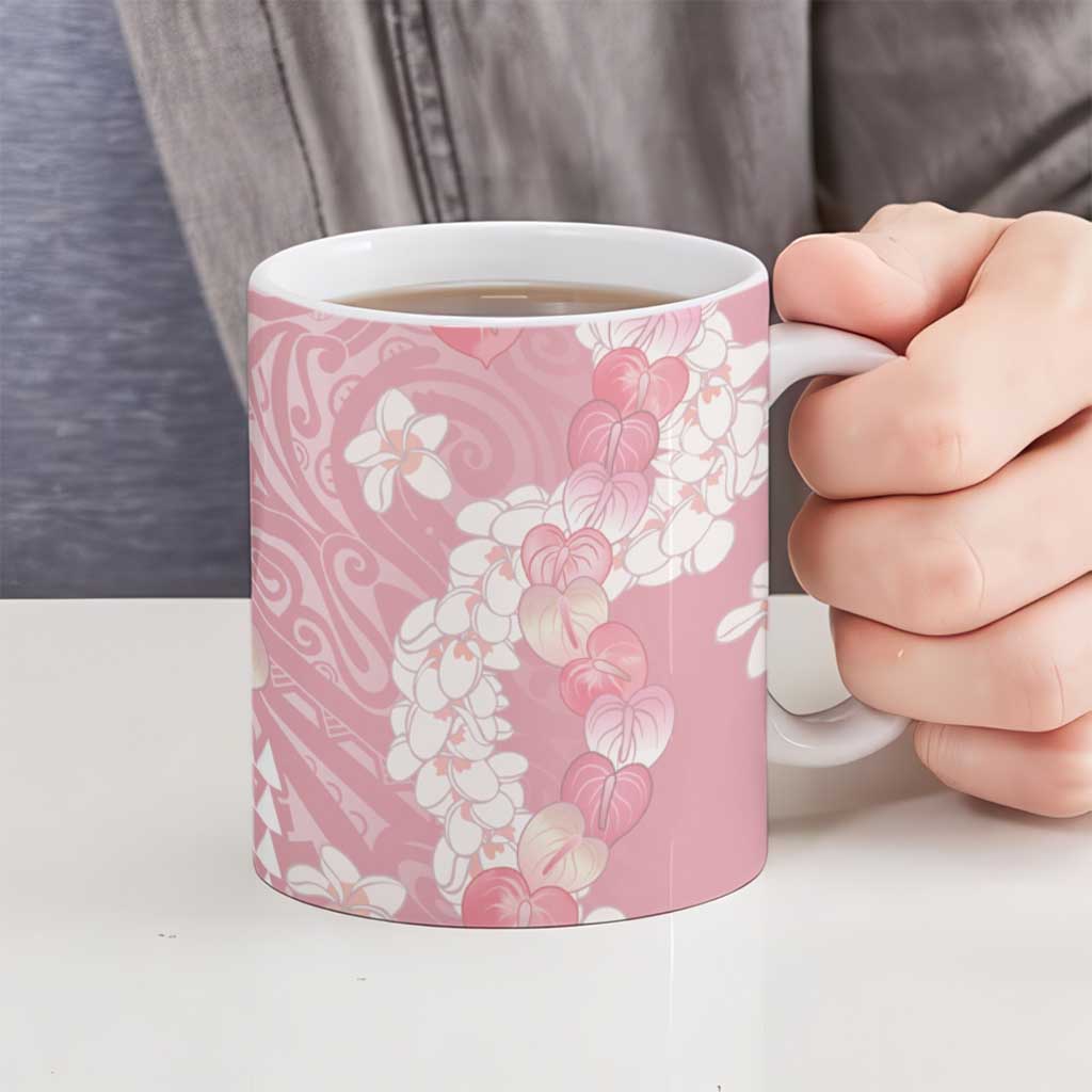 Soft Pink Hawaii Anthurium Plumeria Lei Ceramic Mug LT9 - Polynesian Pride