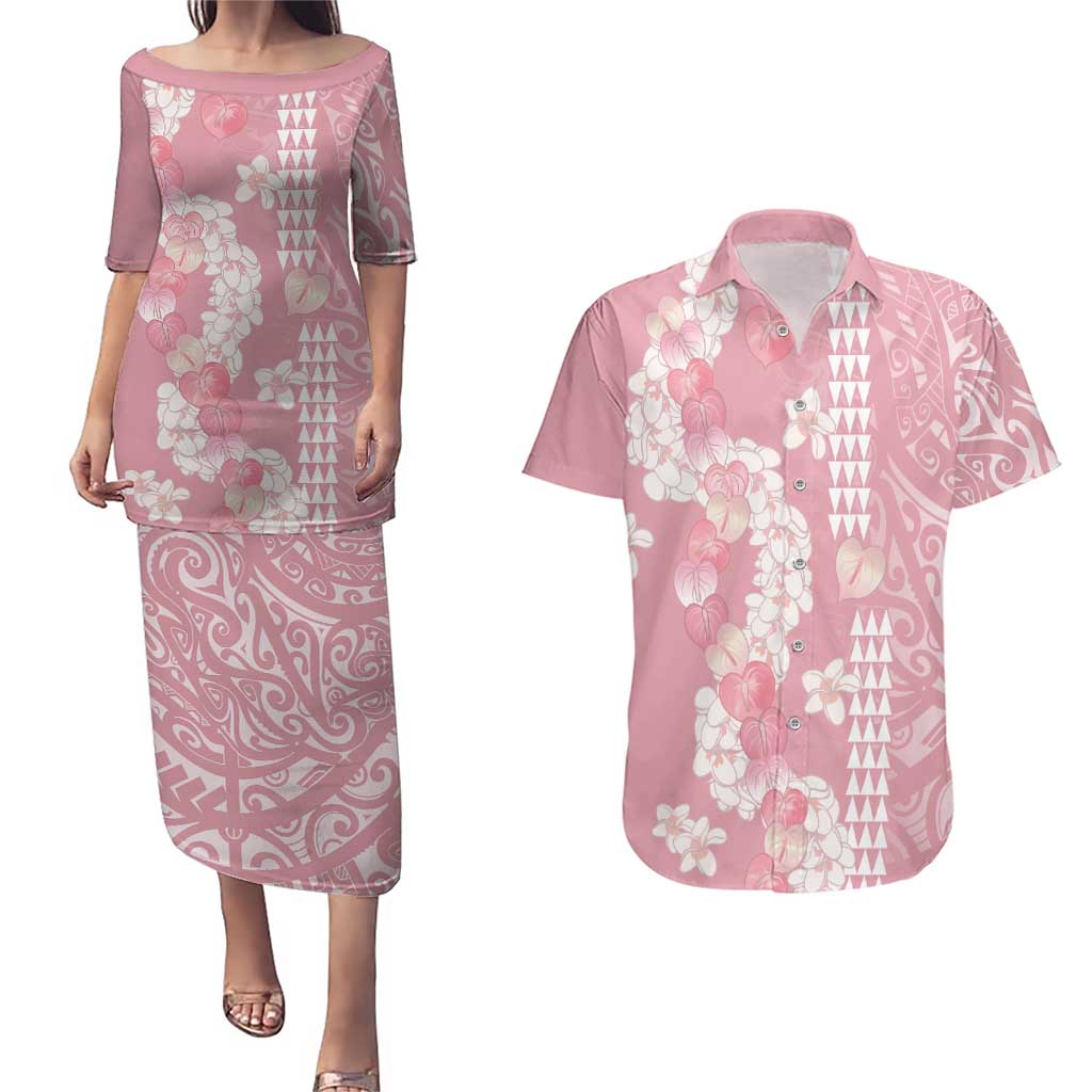 Soft Pink Hawaii Anthurium Plumeria Lei Couples Matching Puletasi and Hawaiian Shirt LT9 Pink - Polynesian Pride