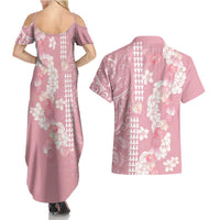 Soft Pink Hawaii Anthurium Plumeria Lei Couples Matching Summer Maxi Dress and Hawaiian Shirt LT9 - Polynesian Pride