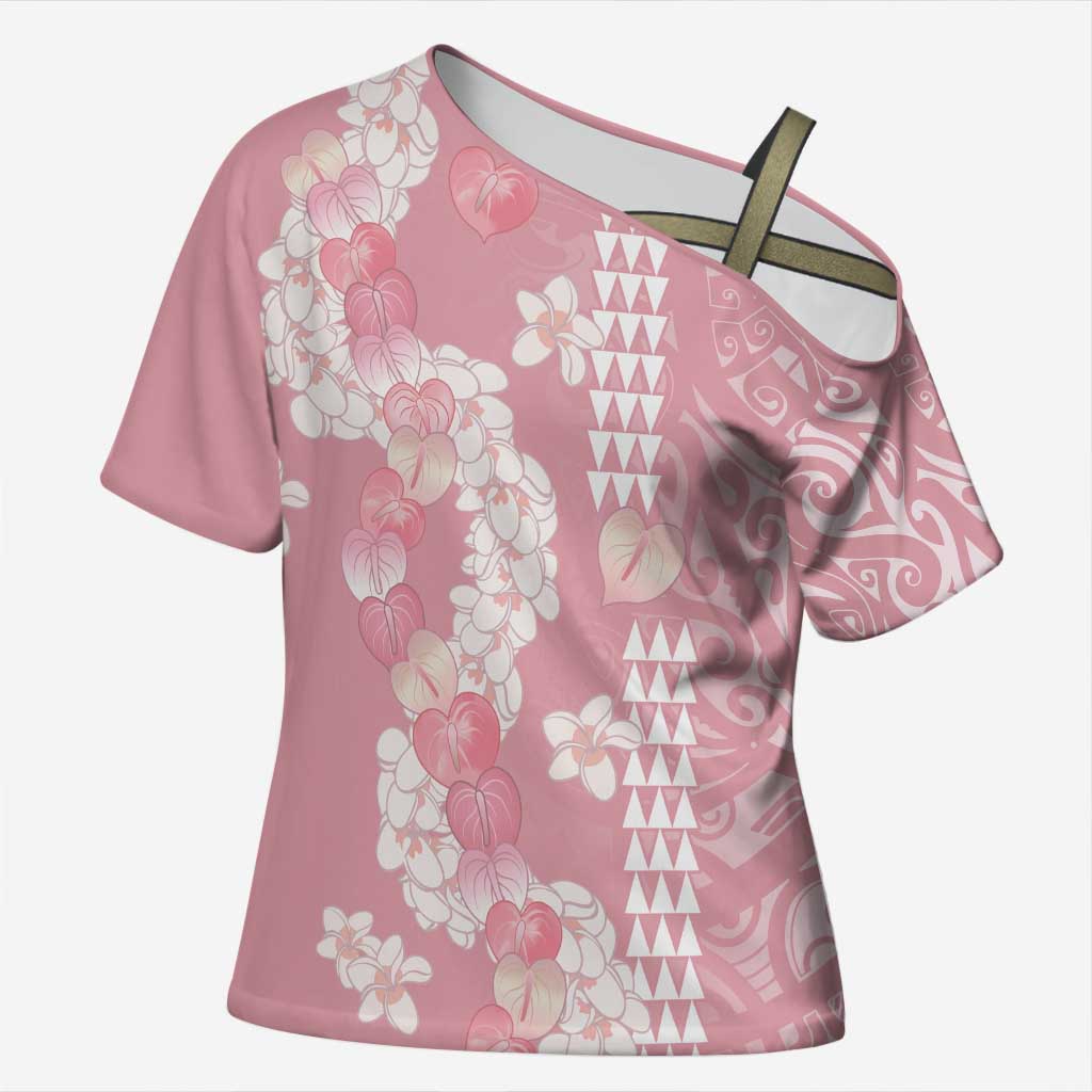 Soft Pink Hawaii Anthurium Plumeria Lei Cross Shoulder Shirt LT9 Female Pink - Polynesian Pride