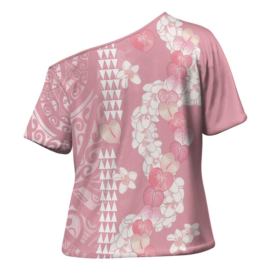 Soft Pink Hawaii Anthurium Plumeria Lei Cross Shoulder Shirt LT9 - Polynesian Pride