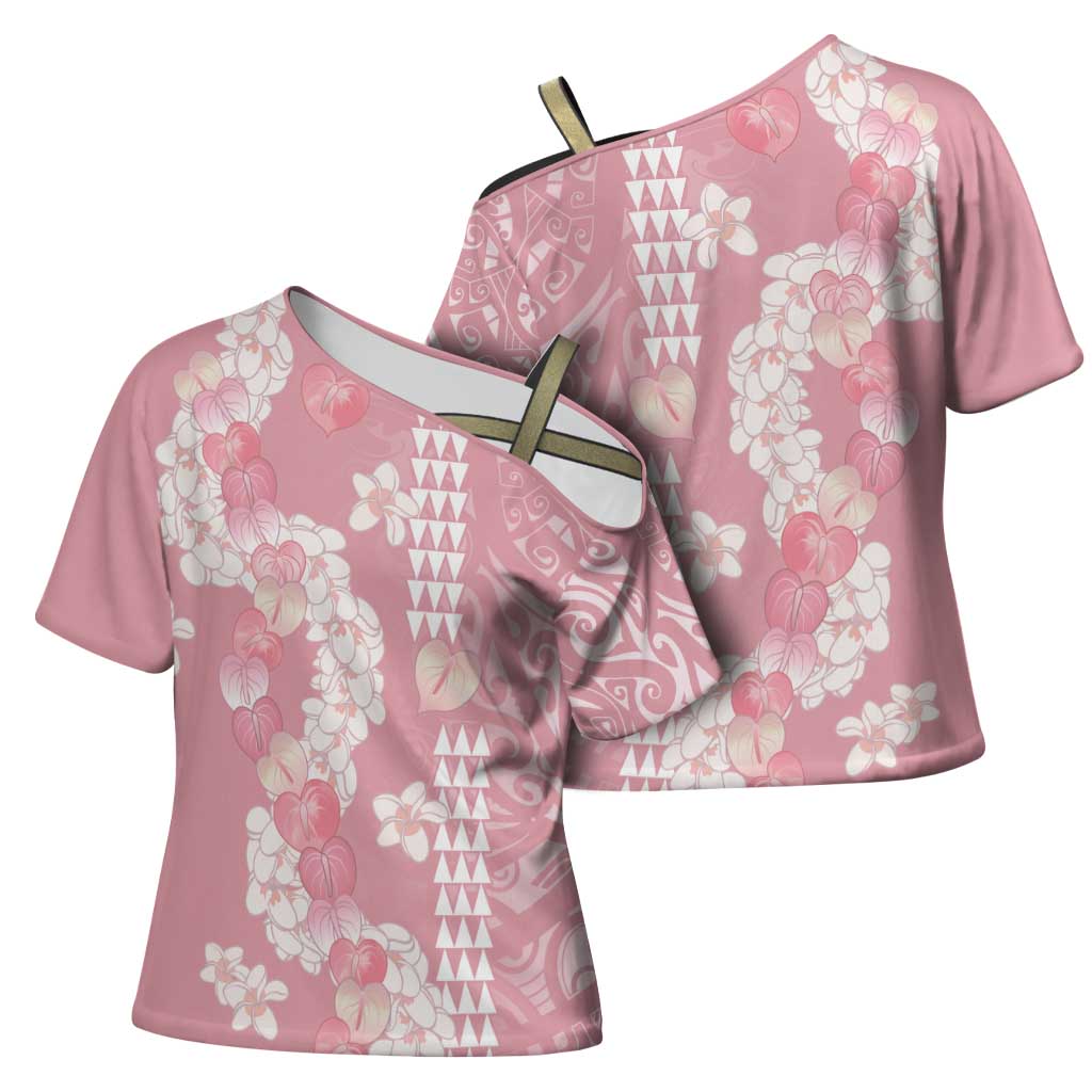 Soft Pink Hawaii Anthurium Plumeria Lei Cross Shoulder Shirt LT9 - Polynesian Pride