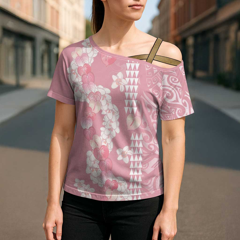 Soft Pink Hawaii Anthurium Plumeria Lei Cross Shoulder Shirt LT9 - Polynesian Pride