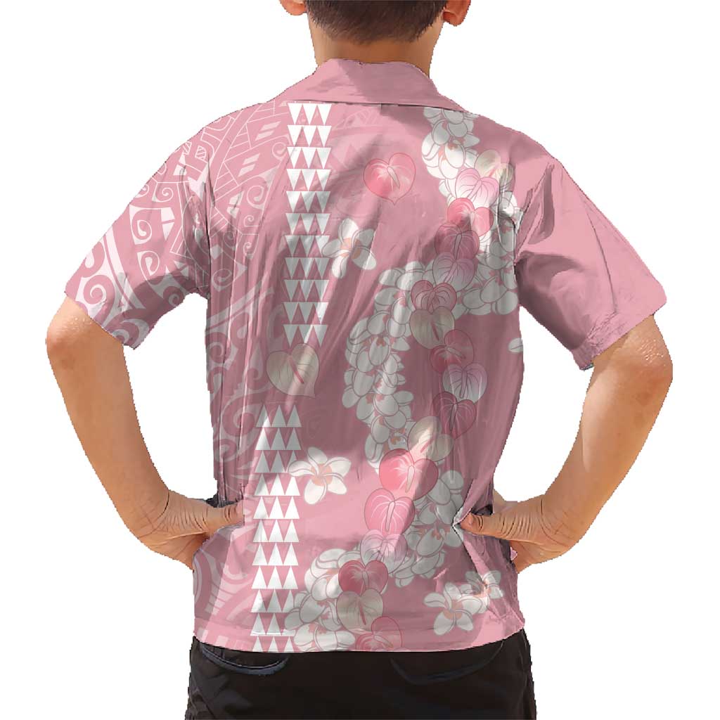 Soft Pink Hawaii Anthurium Plumeria Lei Family Matching Long Sleeve Bodycon Dress and Hawaiian Shirt