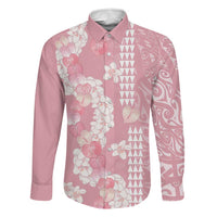 Soft Pink Hawaii Anthurium Plumeria Lei Family Matching Long Sleeve Bodycon Dress and Hawaiian Shirt