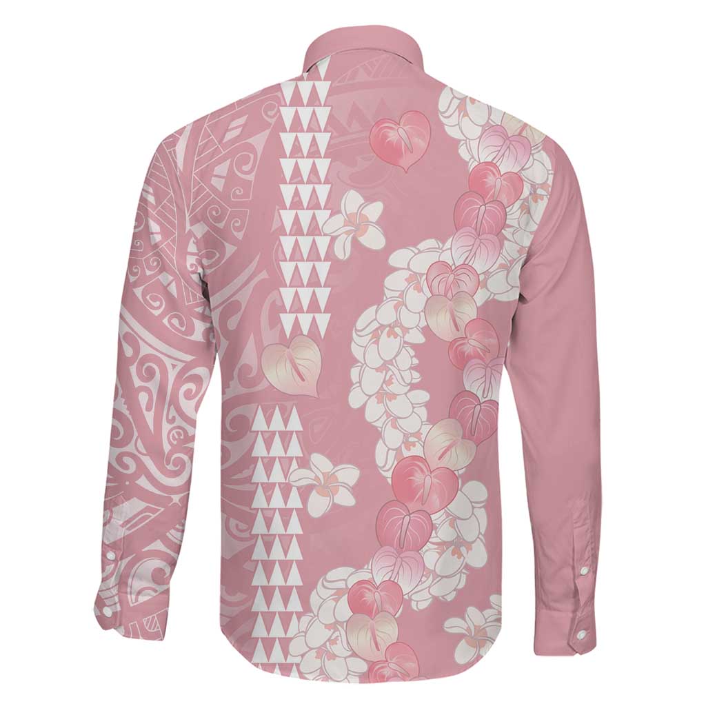 Soft Pink Hawaii Anthurium Plumeria Lei Family Matching Long Sleeve Bodycon Dress and Hawaiian Shirt