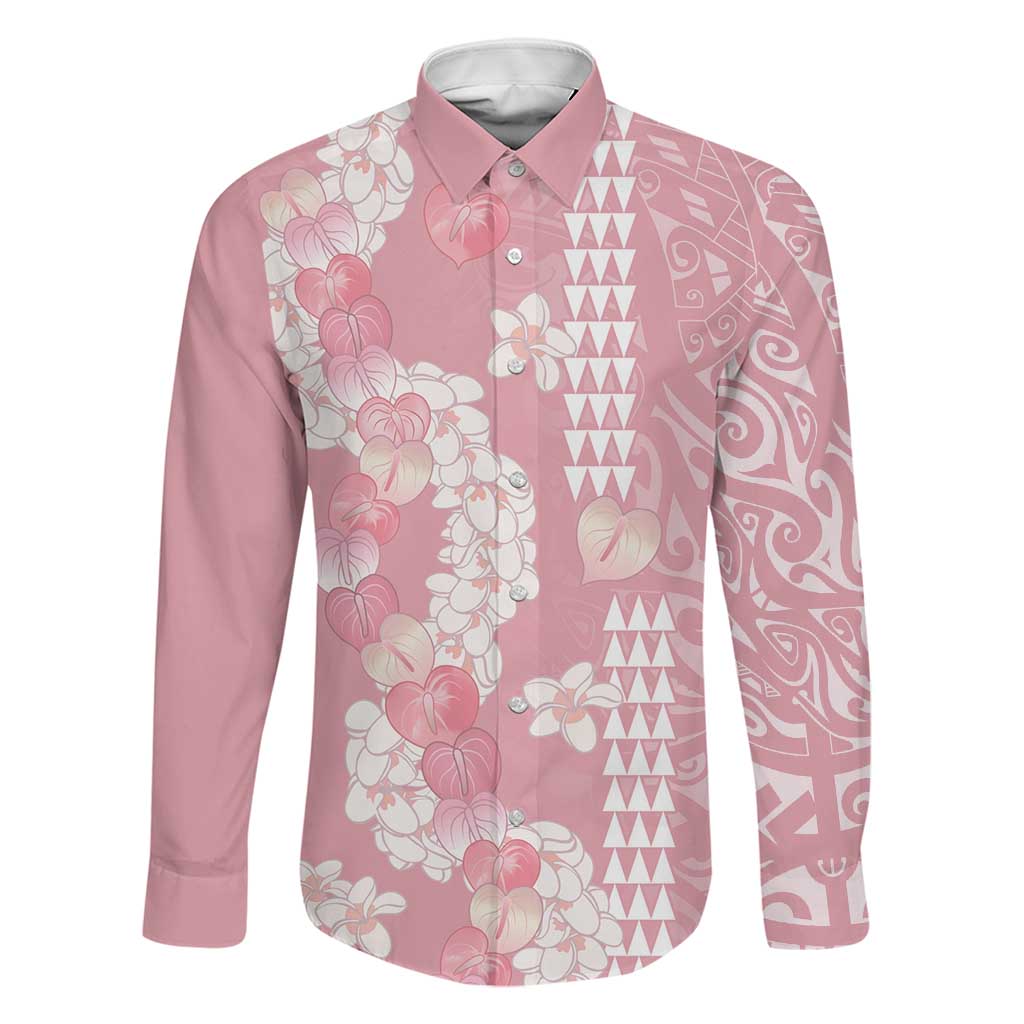 Soft Pink Hawaii Anthurium Plumeria Lei Family Matching Off Shoulder Maxi Dress and Hawaiian Shirt