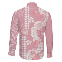 Soft Pink Hawaii Anthurium Plumeria Lei Family Matching Off Shoulder Maxi Dress and Hawaiian Shirt