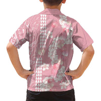 Soft Pink Hawaii Anthurium Plumeria Lei Family Matching Off Shoulder Short Dress and Hawaiian Shirt