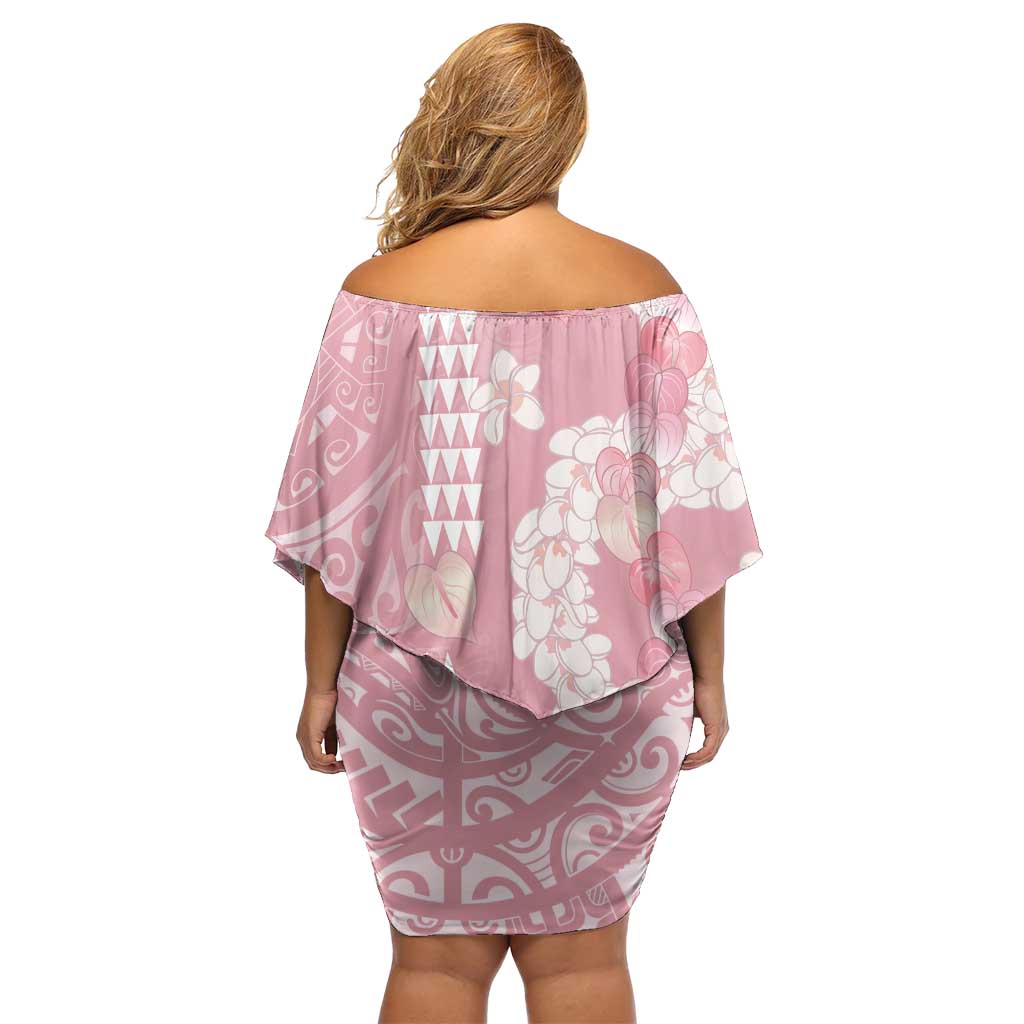 Soft Pink Hawaii Anthurium Plumeria Lei Family Matching Off Shoulder Short Dress and Hawaiian Shirt