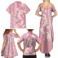 Soft Pink Hawaii Anthurium Plumeria Lei Family Matching Summer Maxi Dress and Hawaiian Shirt