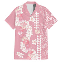 Soft Pink Hawaii Anthurium Plumeria Lei Family Matching Tank Maxi Dress and Hawaiian Shirt