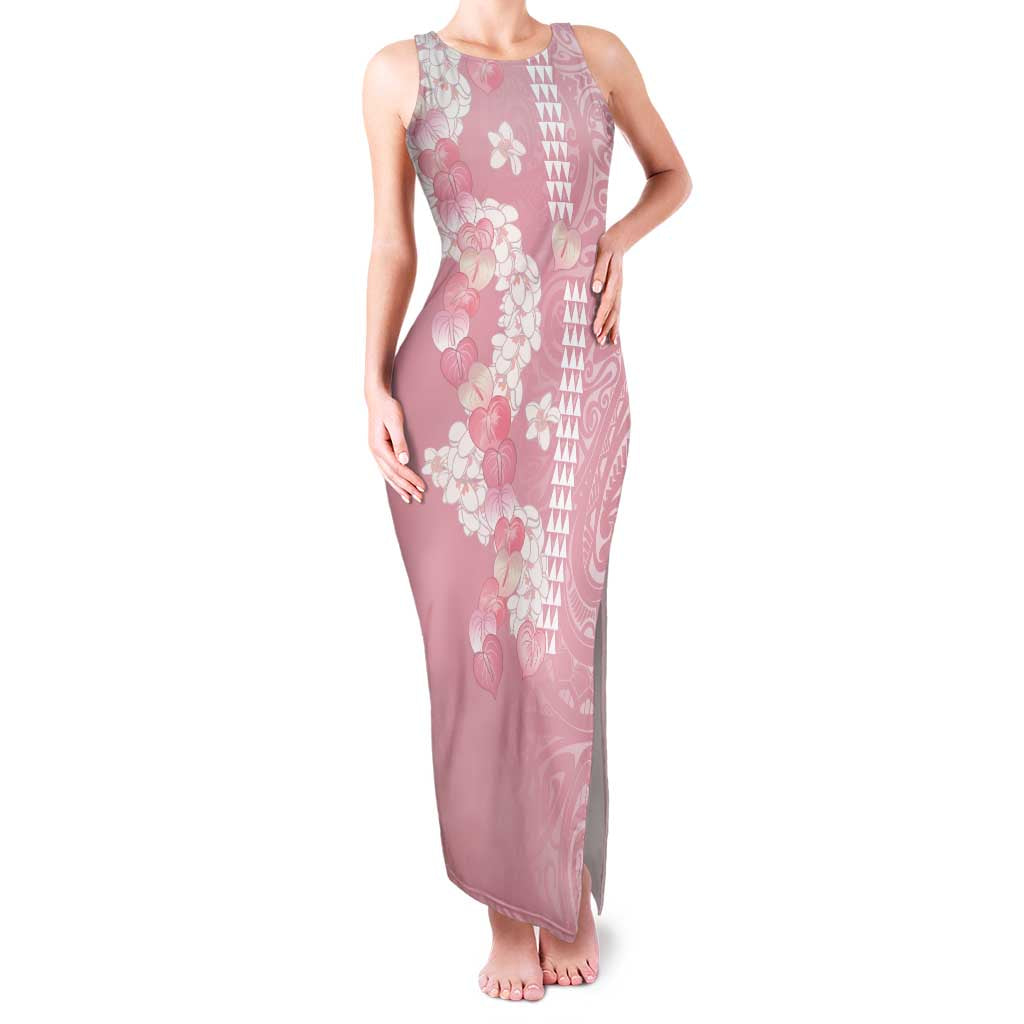 Soft Pink Hawaii Anthurium Plumeria Lei Family Matching Tank Maxi Dress and Hawaiian Shirt