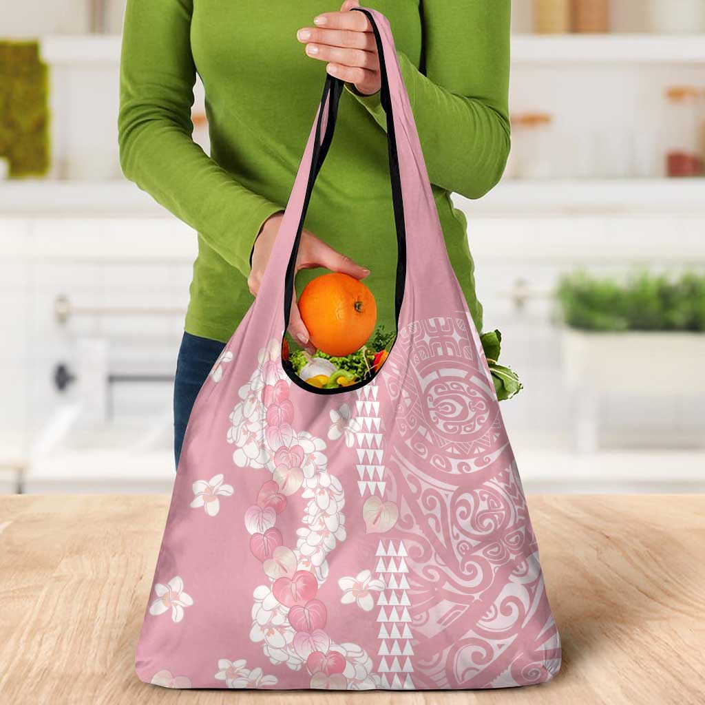 Soft Pink Hawaii Anthurium Plumeria Lei Grocery Bag