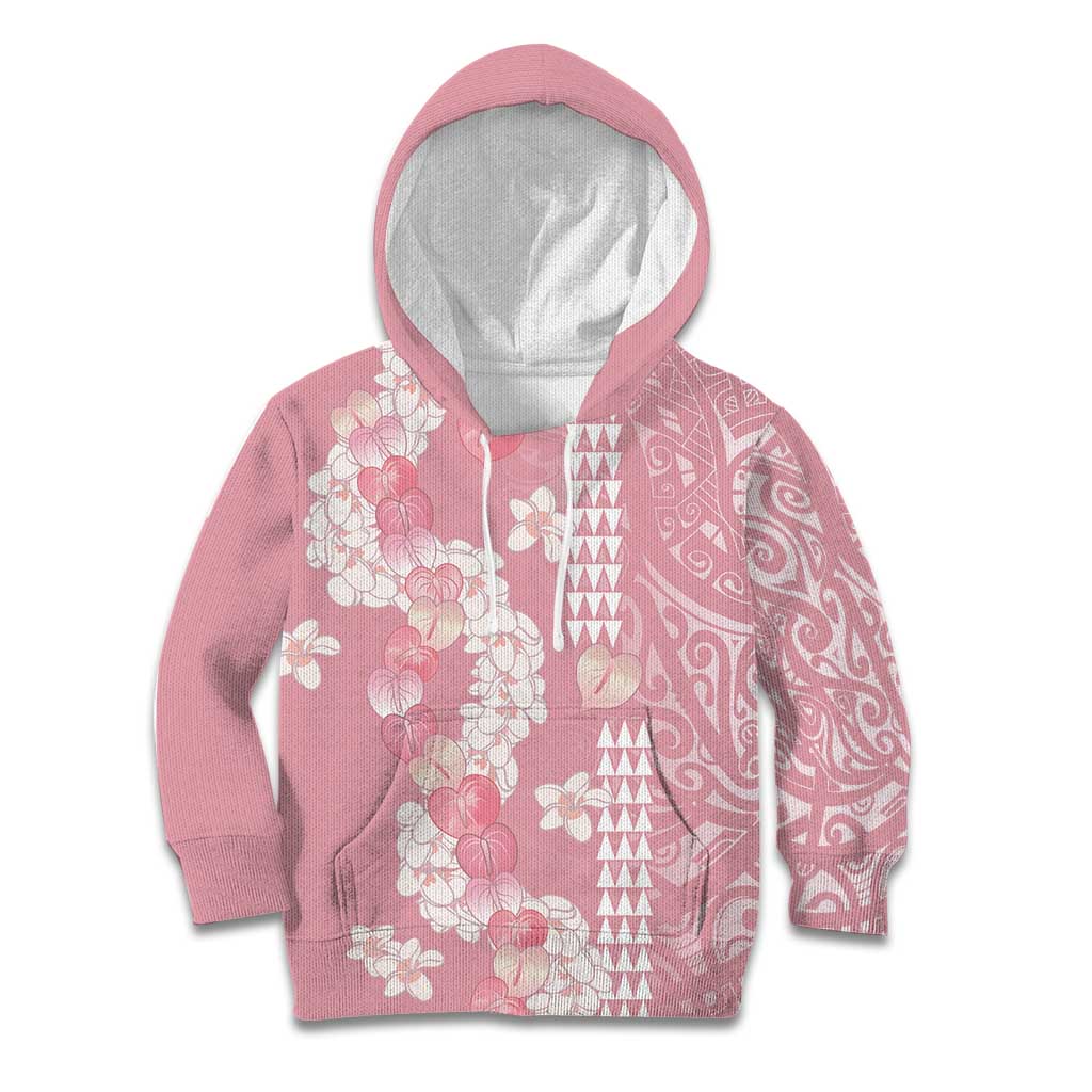 Soft Pink Hawaii Anthurium Plumeria Lei Kid Hoodie