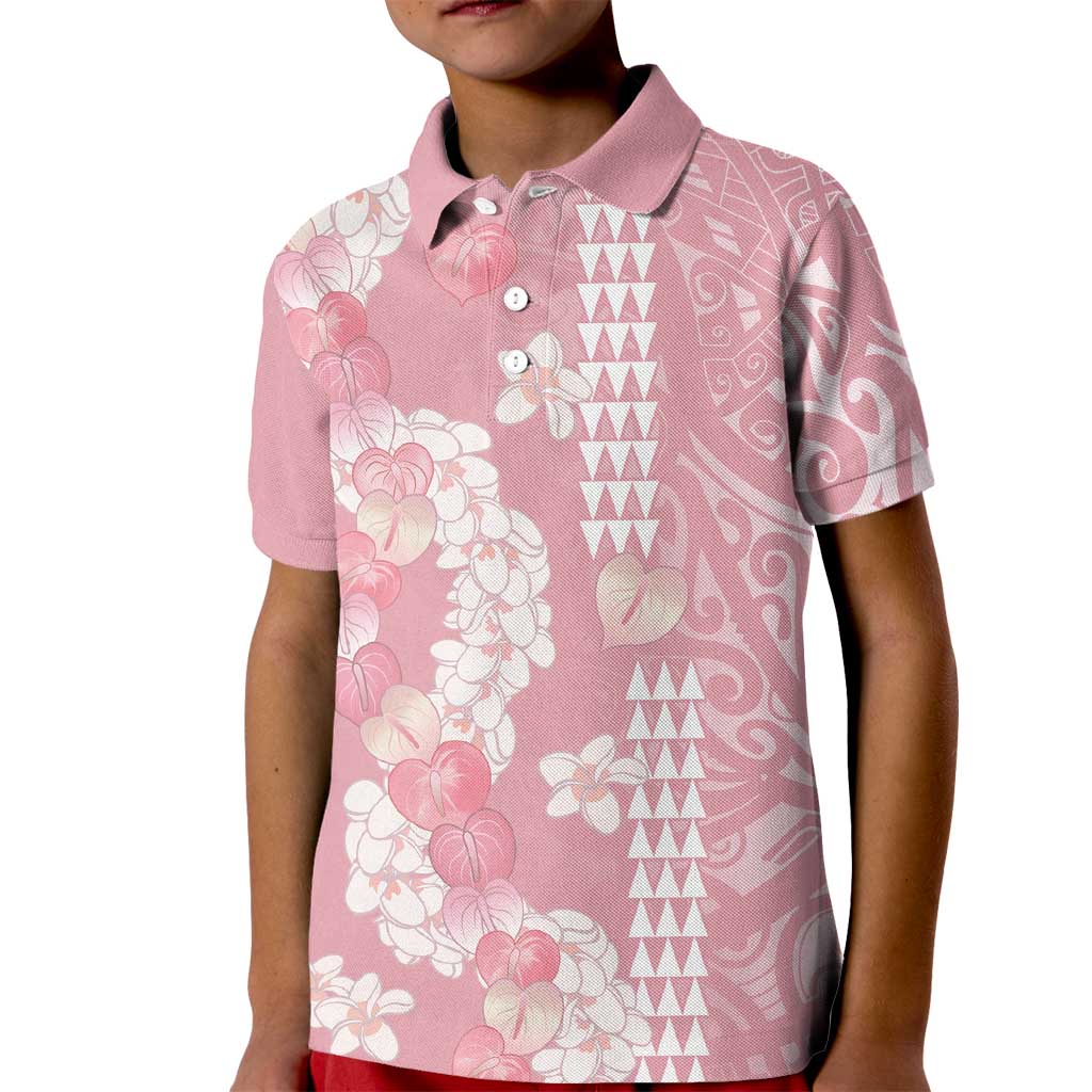 Soft Pink Hawaii Anthurium Plumeria Lei Kid Polo Shirt
