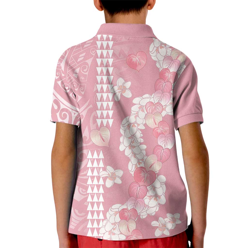 Soft Pink Hawaii Anthurium Plumeria Lei Kid Polo Shirt LT9 - Polynesian Pride