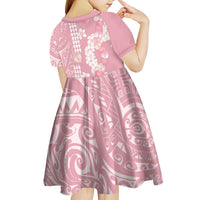 Soft Pink Hawaii Anthurium Plumeria Lei Kid Short Sleeve Dress LT9 - Polynesian Pride