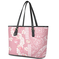 Soft Pink Hawaii Anthurium Plumeria Lei Leather Tote Bag LT9 - Polynesian Pride