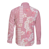 Soft Pink Hawaii Anthurium Plumeria Lei Long Sleeve Button Shirt LT9 - Polynesian Pride