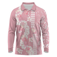 Soft Pink Hawaii Anthurium Plumeria Lei Long Sleeve Polo Shirt LT9 Pink - Polynesian Pride