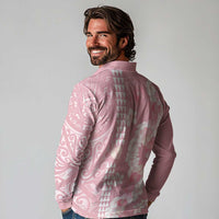 Soft Pink Hawaii Anthurium Plumeria Lei Long Sleeve Polo Shirt LT9 - Polynesian Pride
