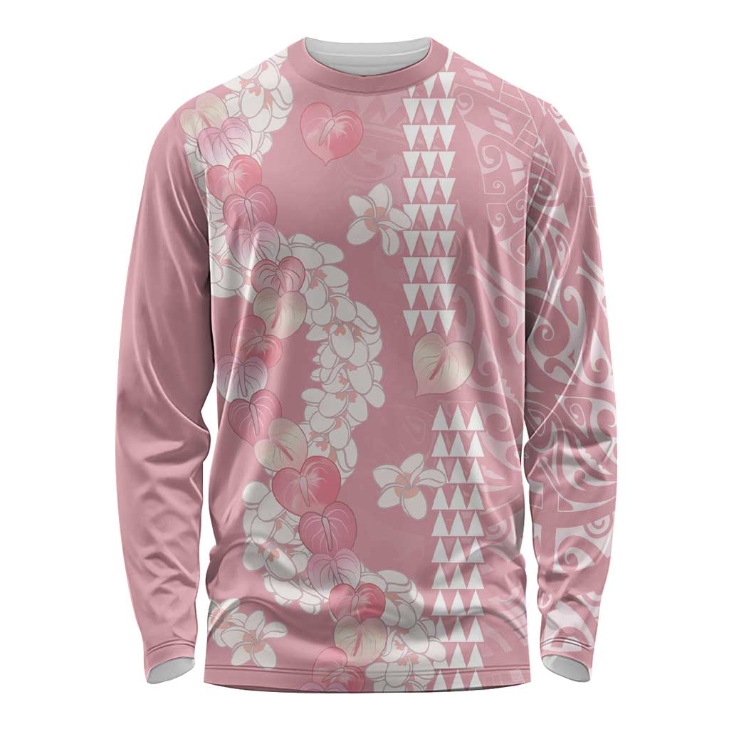 Soft Pink Hawaii Anthurium Plumeria Lei Long Sleeve Shirt LT9 Unisex Pink - Polynesian Pride