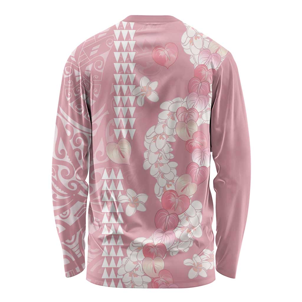Soft Pink Hawaii Anthurium Plumeria Lei Long Sleeve Shirt LT9 - Polynesian Pride