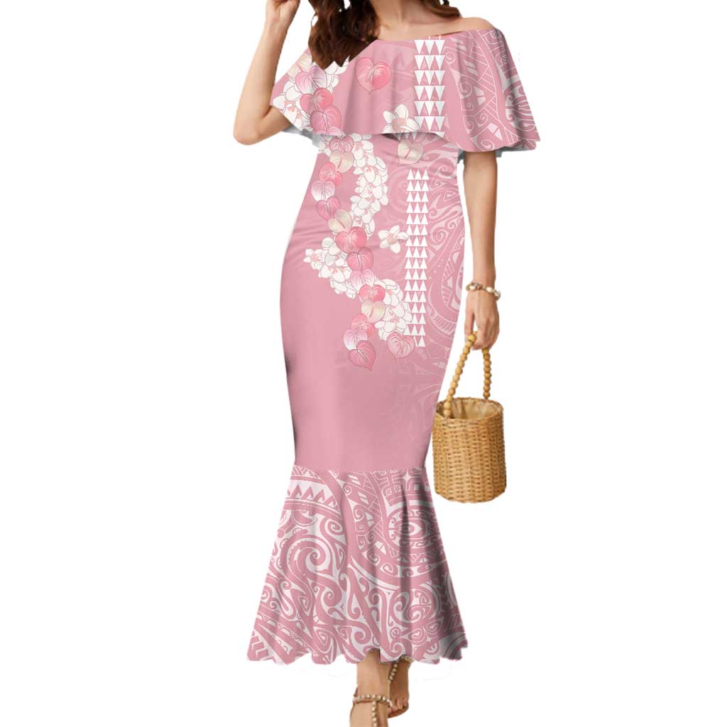 Soft Pink Hawaii Anthurium Plumeria Lei Mermaid Dress